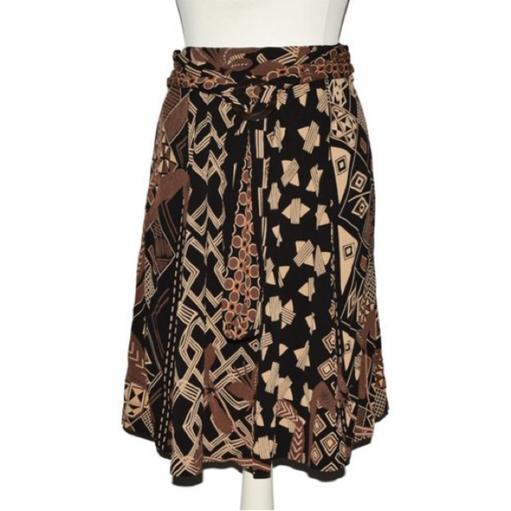 Max Mara Italy Abstract Mixed Print Brown Black Jersey A-Line Skirt 42 EU 10 US